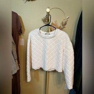 111. Zara Plush Quilted Crewneck Pullover - Cream